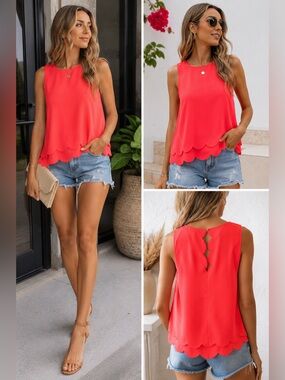 Maison Jules Coral Scalloped Tank Top
